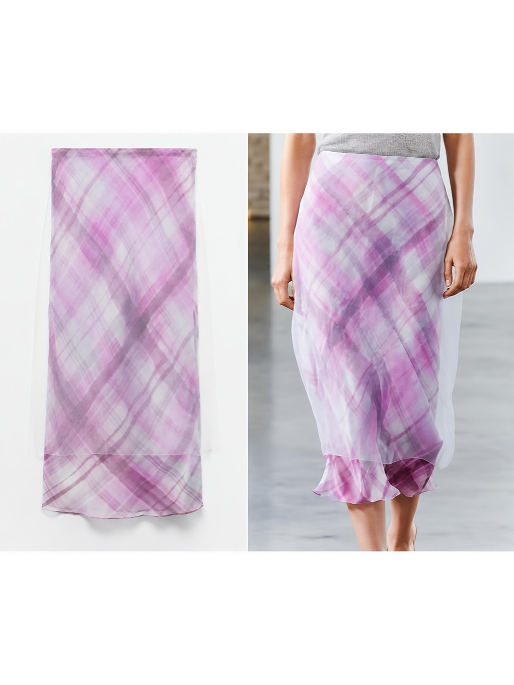 ZARA PINK ORGANZA CHECK SKIRT